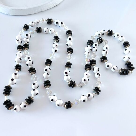 Vintage Murano Glass Polka Dot Bead Necklace - Picture 3 of 5